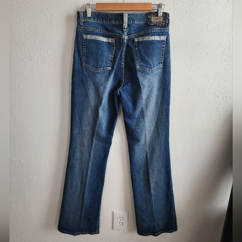 Vintage Western Lawman Classic Blue Denim Jeans With Rhinestone Details Sz 11